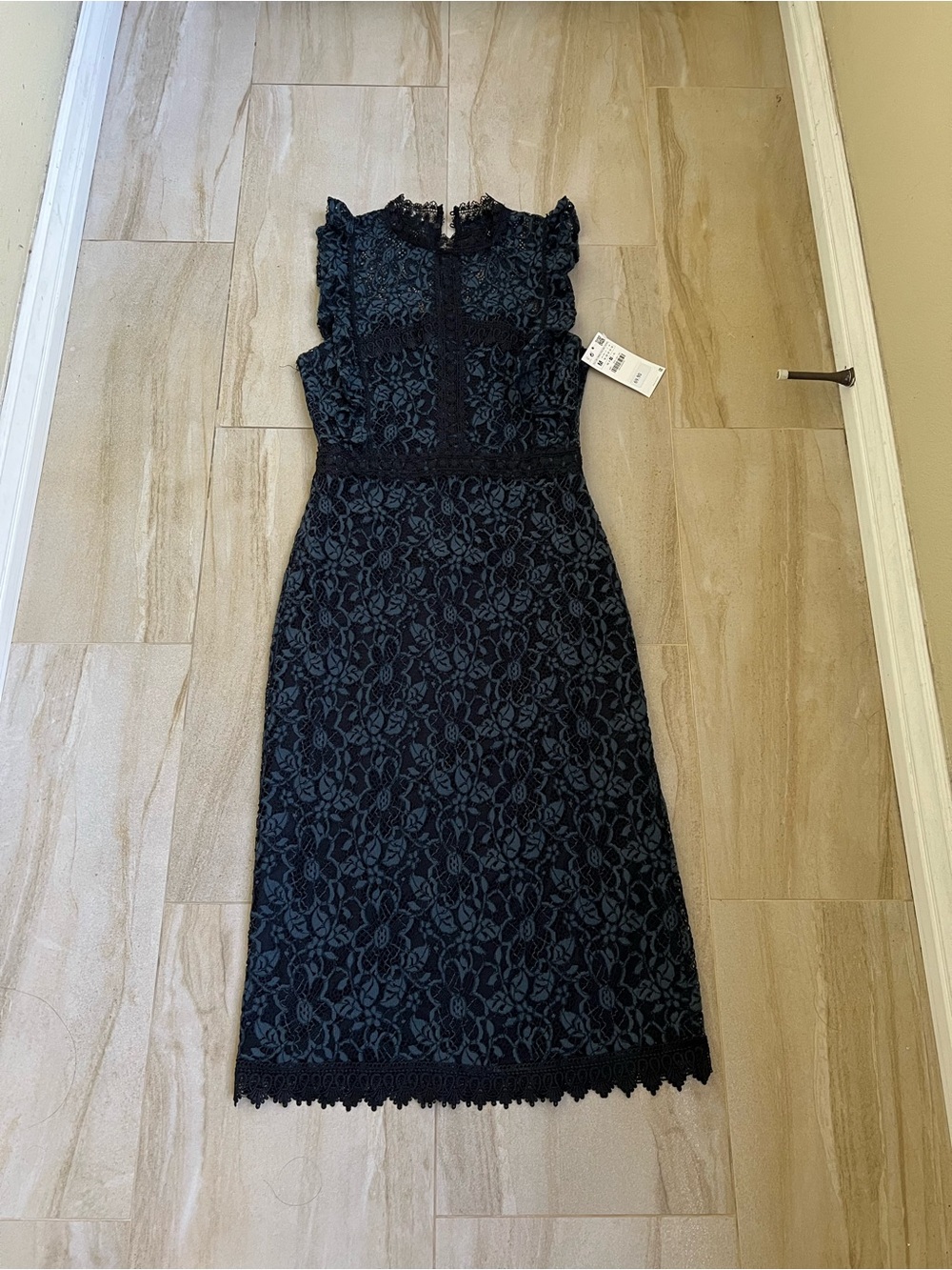 Zara Navy Black Lace Midi Dress - Picture 2 of 8